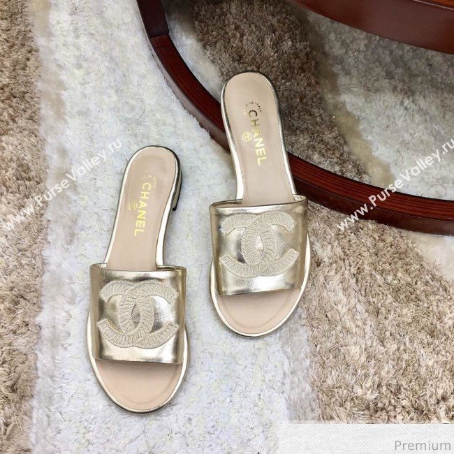 Chanel Flat Mules Sandals G34682 Light Gold 2019 (HZJ-9040823)