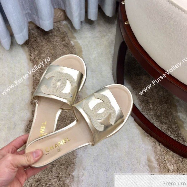 Chanel Flat Mules Sandals G34682 Light Gold 2019 (HZJ-9040823)