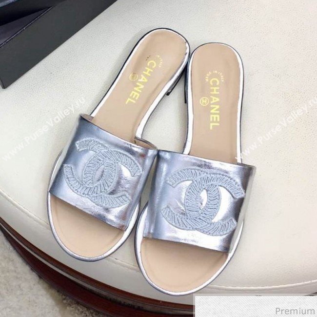 Chanel Flat Mules Sandals G34682 Silver 2019 (HZJ-9040824)
