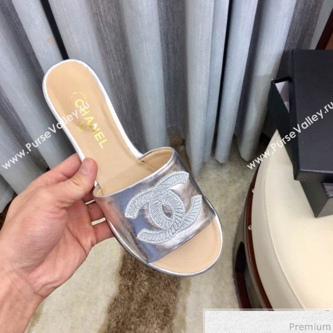 Chanel Flat Mules Sandals G34682 Silver 2019 (HZJ-9040824)