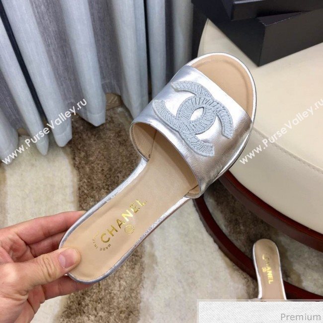 Chanel Flat Mules Sandals G34682 Silver 2019 (HZJ-9040824)