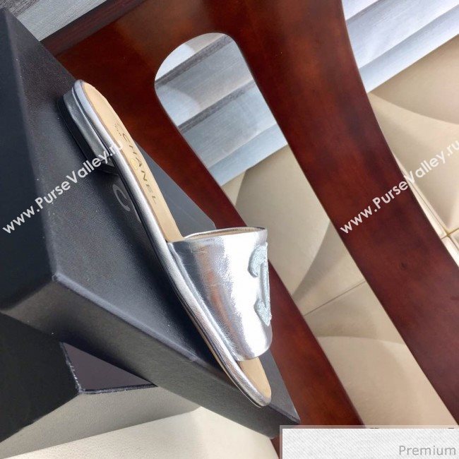 Chanel Flat Mules Sandals G34682 Silver 2019 (HZJ-9040824)