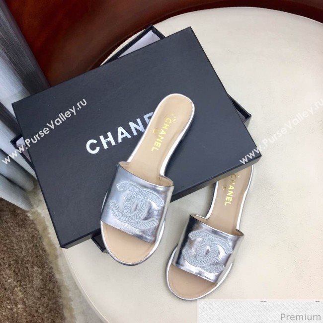 Chanel Flat Mules Sandals G34682 Silver 2019 (HZJ-9040824)
