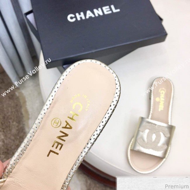 Chanel Perforated Flat Mules Sandals G34682 Light Gold 2019 (HZJ-9040825)