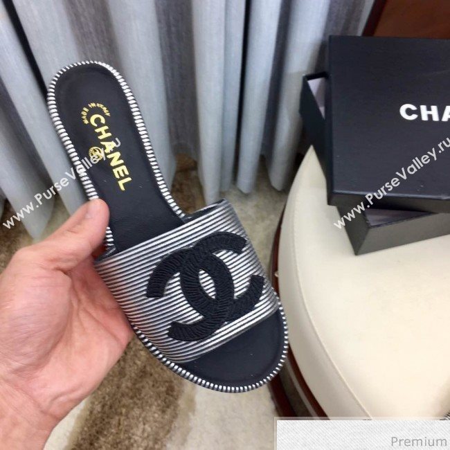 Chanel Flat Mules Sandals G34682 Silver/Black 2019 (HZJ-9040826)