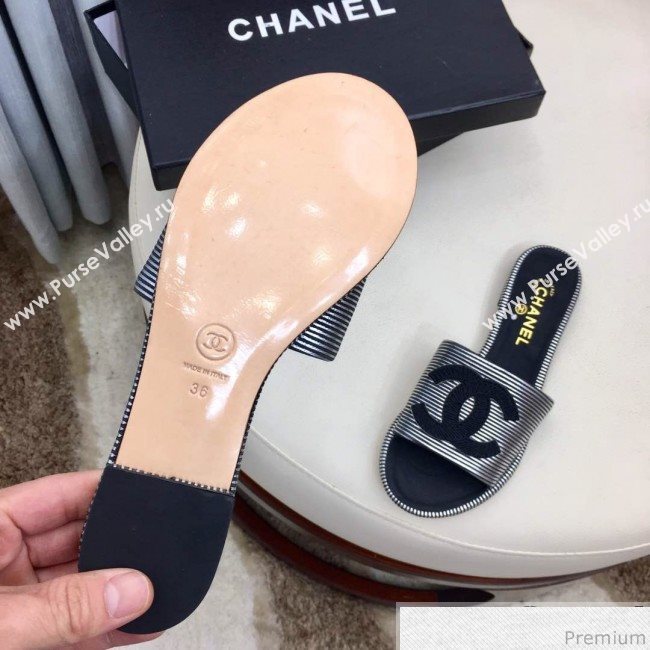 Chanel Flat Mules Sandals G34682 Silver/Black 2019 (HZJ-9040826)