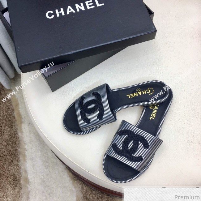 Chanel Flat Mules Sandals G34682 Silver/Black 2019 (HZJ-9040826)