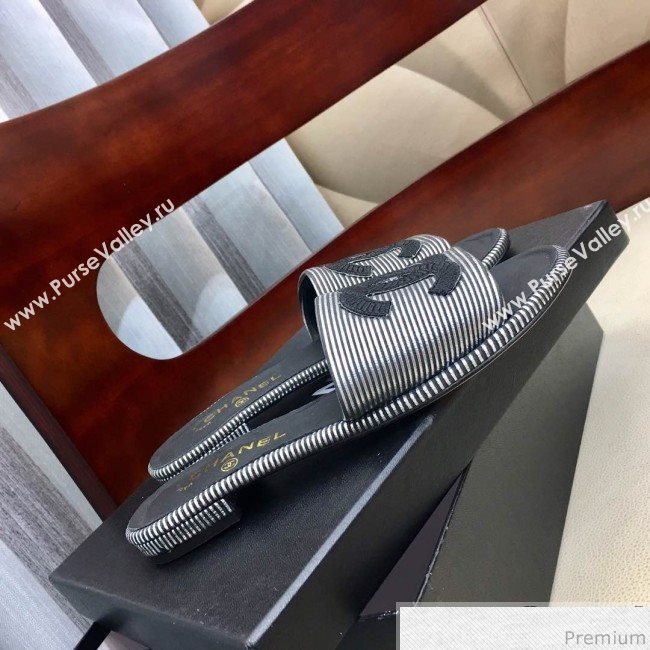 Chanel Flat Mules Sandals G34682 Silver/Black 2019 (HZJ-9040826)