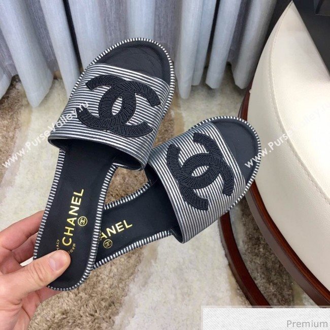 Chanel Flat Mules Sandals G34682 Silver/Black 2019 (HZJ-9040826)