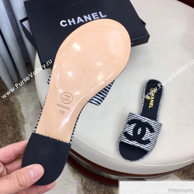 Chanel Fabric Flat Mules Sandals G34682 Black/White 2019 (HZJ-9040827)