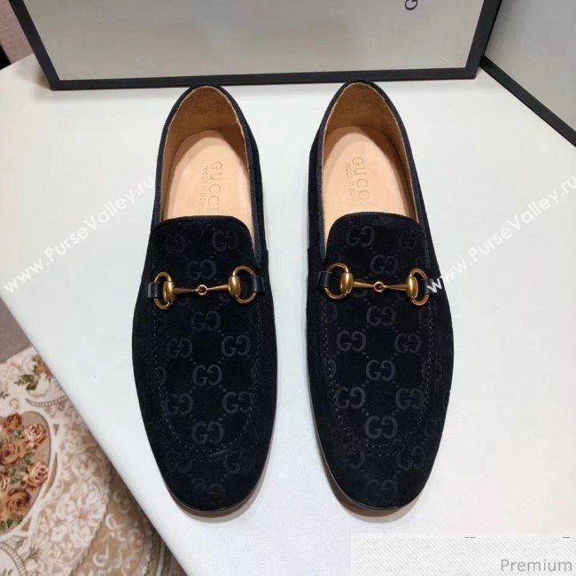 Gucci Mens Jordaan GG Velvet Horsebit Loafer Black (SHN-9032644)