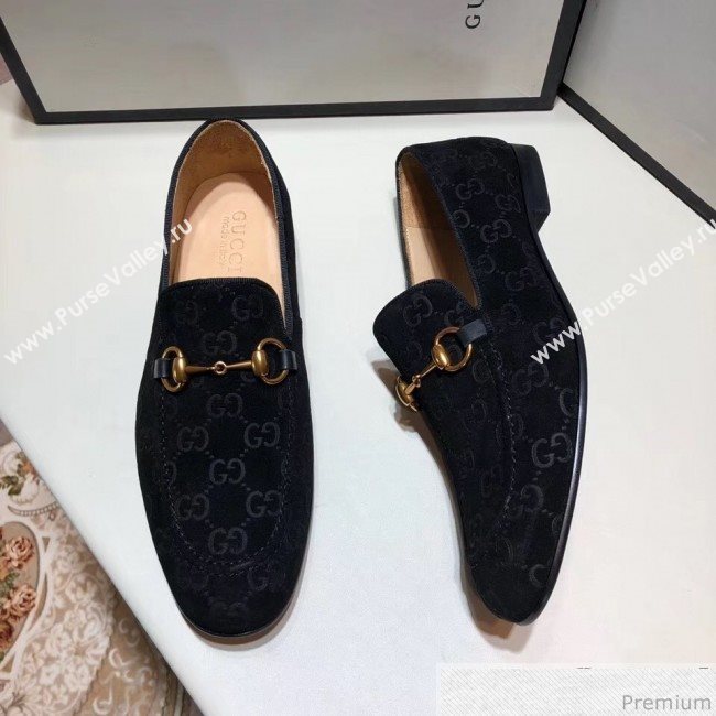 Gucci Mens Jordaan GG Velvet Horsebit Loafer Black (SHN-9032644)