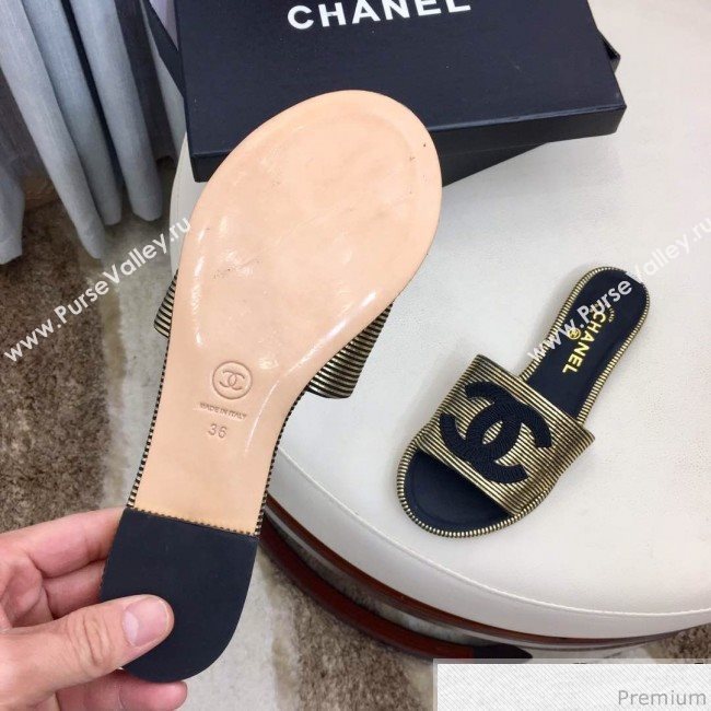 Chanel Flat Mules Sandals G34682 Gold/Black 2019 (HZJ-9040828)