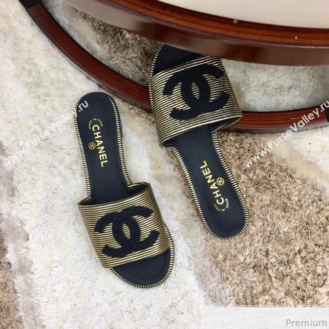 Chanel Flat Mules Sandals G34682 Gold/Black 2019 (HZJ-9040828)