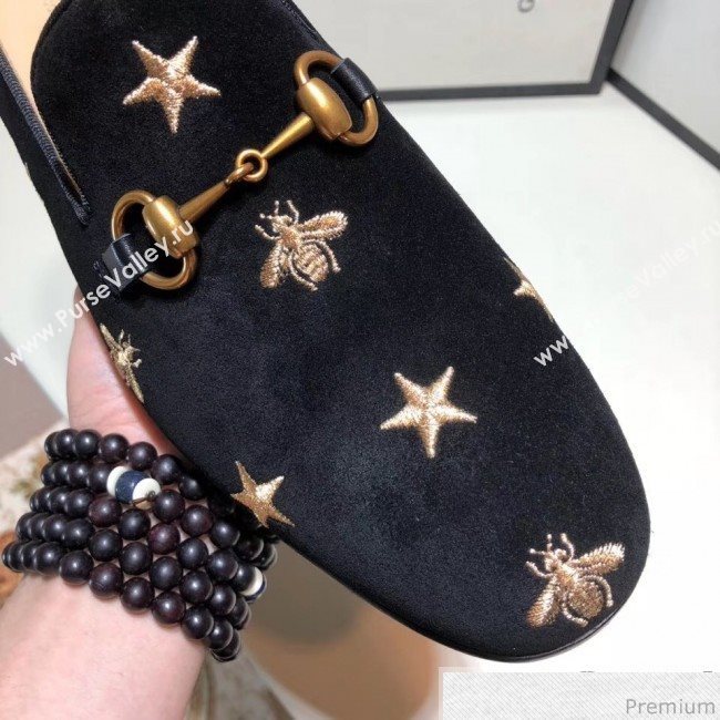 Gucci Mens Jordaan Bee Velvet Horsebit Loafer Black/Gold (SHN-9032645)