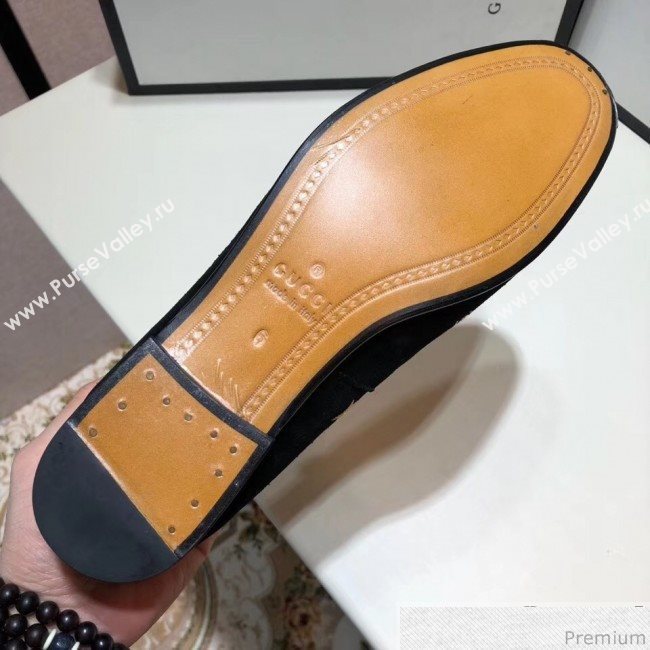 Gucci Mens Jordaan Bee Velvet Horsebit Loafer Black/Gold (SHN-9032645)