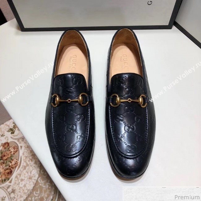 Gucci Mens Jordaan GG Calfskin Leather Horsebit Loafer Black (SHN-9032646)