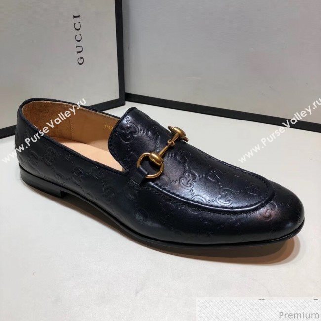 Gucci Mens Jordaan GG Calfskin Leather Horsebit Loafer Black (SHN-9032646)