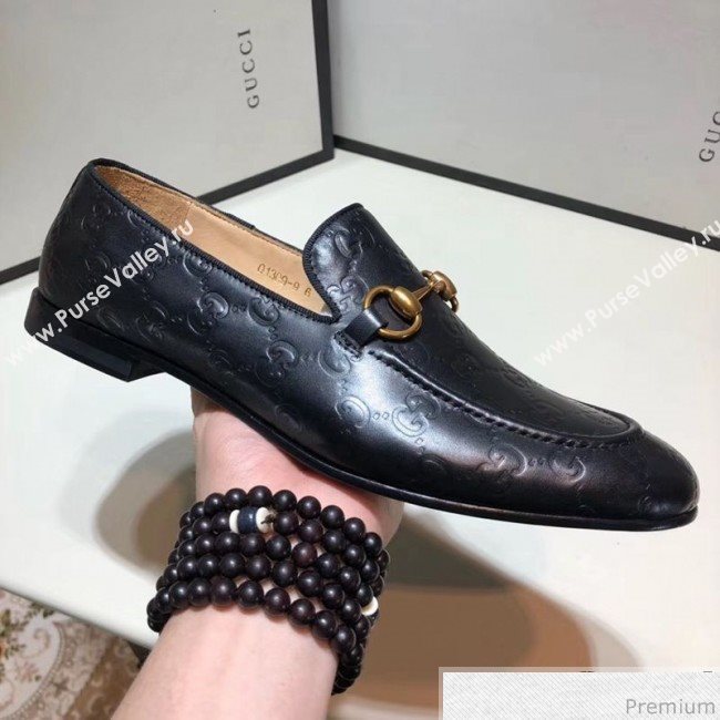 Gucci Mens Jordaan GG Calfskin Leather Horsebit Loafer Black (SHN-9032646)