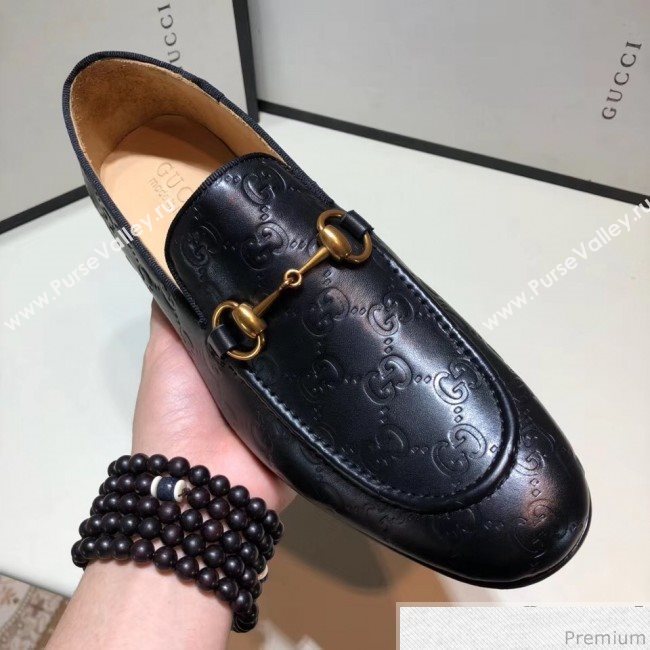 Gucci Mens Jordaan GG Calfskin Leather Horsebit Loafer Black (SHN-9032646)