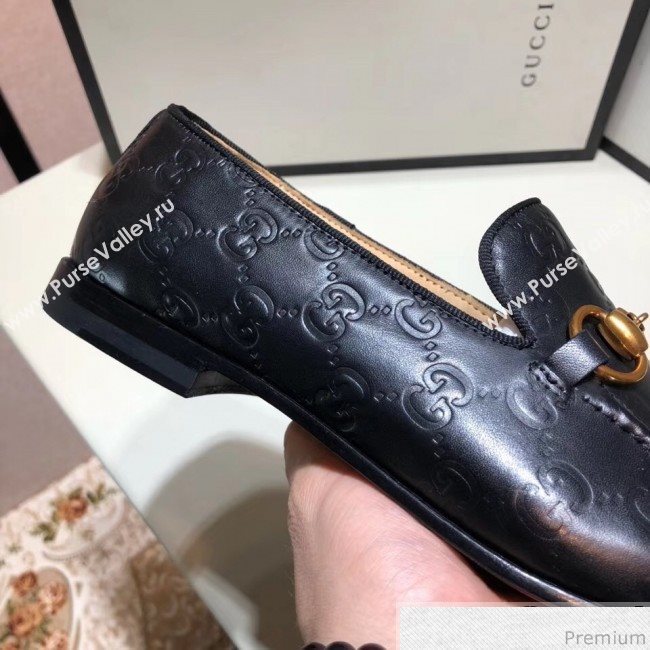 Gucci Mens Jordaan GG Calfskin Leather Horsebit Loafer Black (SHN-9032646)