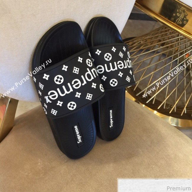 Louis Vuitton Supreme Madeline Flat Sandals Black 2019 (HZJ-9040830)