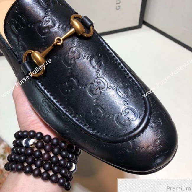 Gucci Mens Jordaan GG Calfskin Leather Horsebit Loafer Black (SHN-9032646)