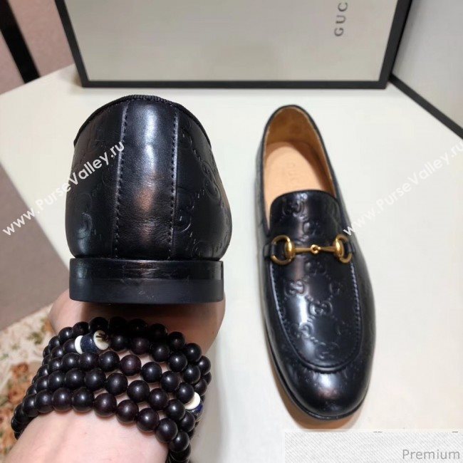 Gucci Mens Jordaan GG Calfskin Leather Horsebit Loafer Black (SHN-9032646)
