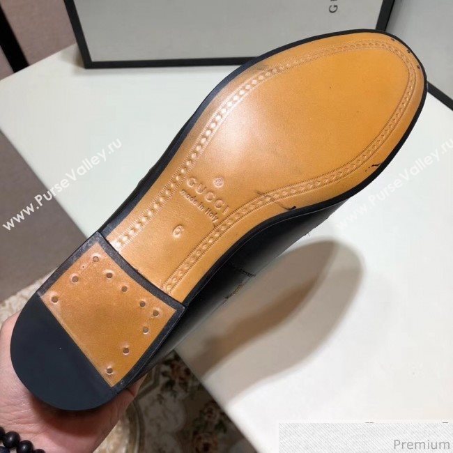 Gucci Mens Jordaan Bee Calfskin Leather Horsebit Loafer Black/Gold (SHN-9032647)