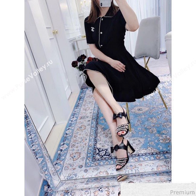 Chanel Leather Bow Pearls Heel Sandals Black 2019 (ALZ-9040836)