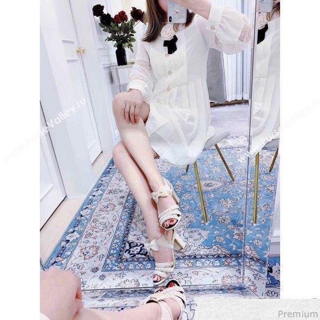 Chanel Suede Bow Pearls Heel Sandals Light Apricot 2019 (ALZ-9040835)