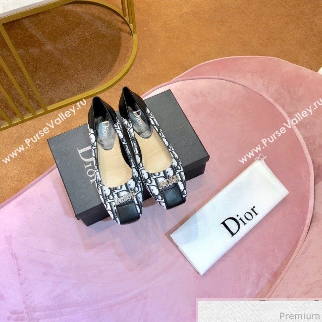 Dior JAdior D Flat Ballet in Black Oblique Canvas 2019 (SIYA-9040847)