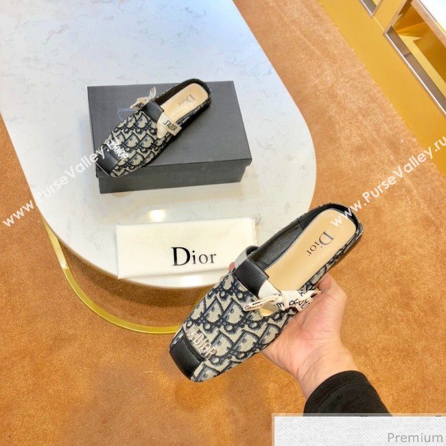 Dior JAdior D Flat Mules in Blue Oblique Canvas 2019 (SIYA-9040848)