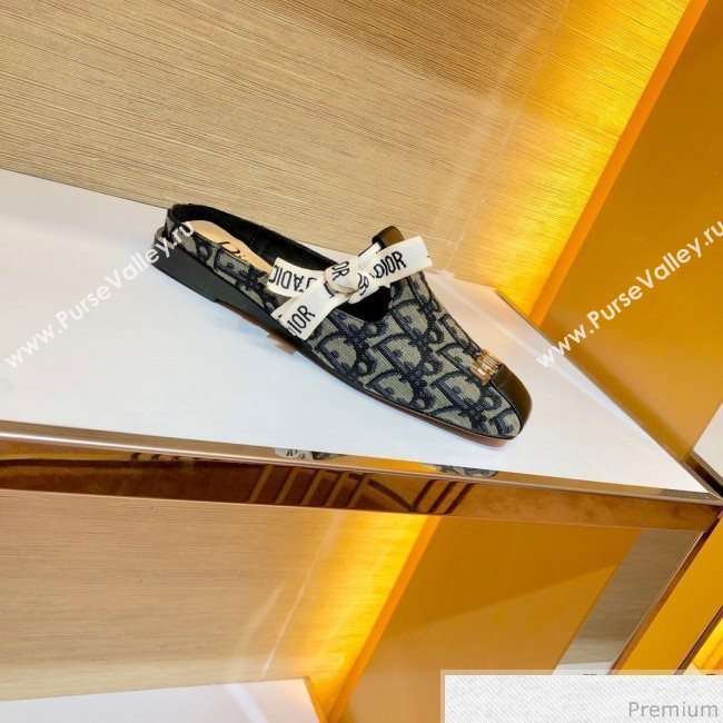 Dior JAdior D Flat Mules in Blue Oblique Canvas 2019 (SIYA-9040848)