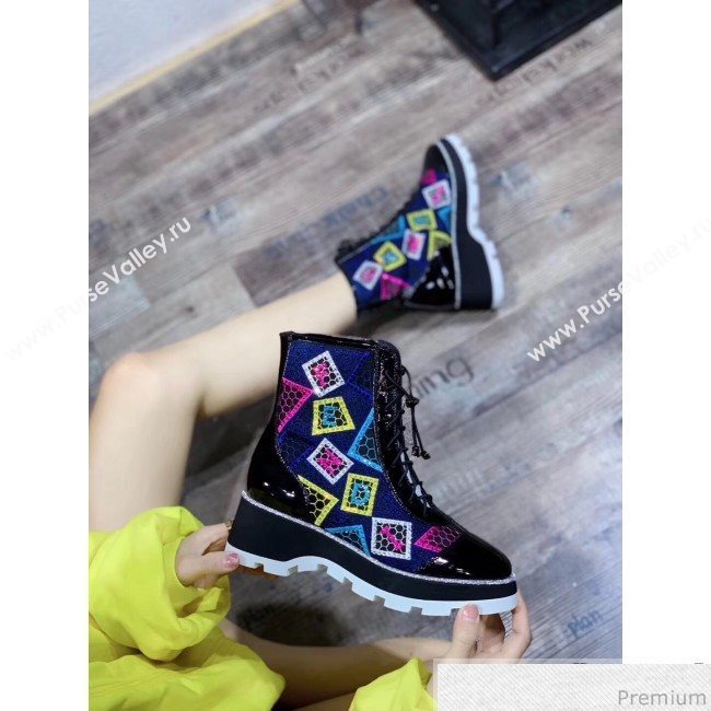 Fendi Flat Crystal Mesh and Patent Leather Boots Black 2019 (QIXI-9040851)
