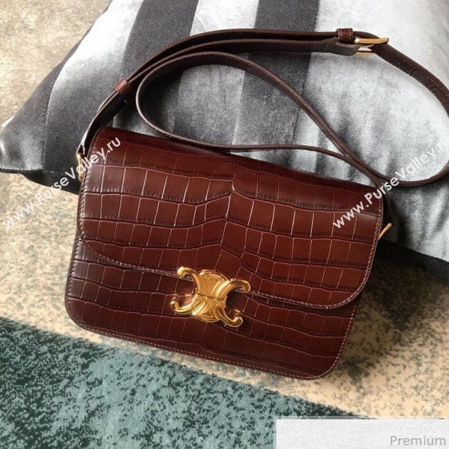 Celine Medium Rriomphe Bag in Crocodile Leather Brown Caramel 2019 (XID-9040401)