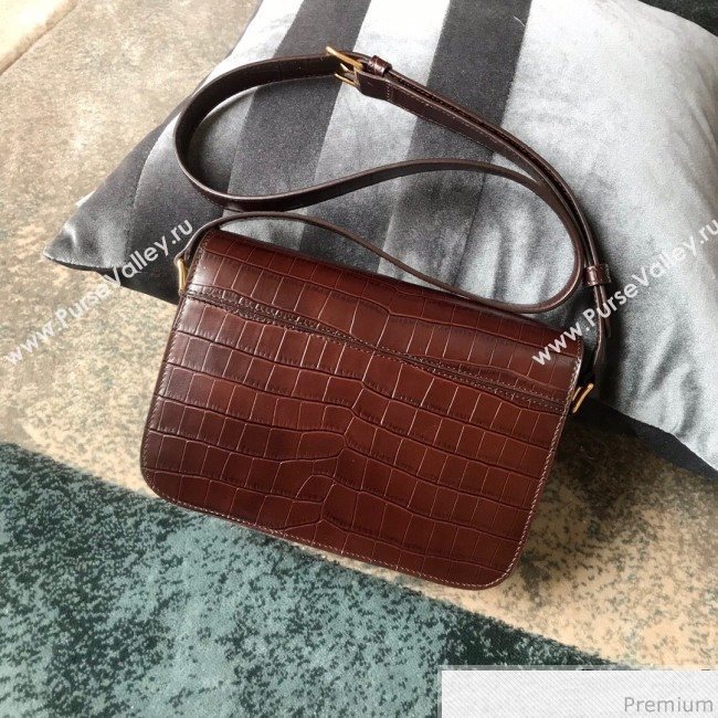 Celine Medium Rriomphe Bag in Crocodile Leather Brown Caramel 2019 (XID-9040401)