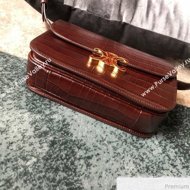 Celine Medium Rriomphe Bag in Crocodile Leather Brown Caramel 2019 (XID-9040401)