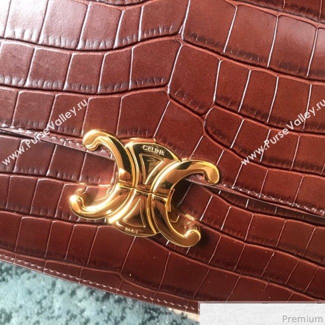Celine Medium Rriomphe Bag in Crocodile Leather Brown Caramel 2019 (XID-9040401)