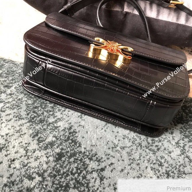 Celine Medium Rriomphe Bag in Crocodile Leather Black 2019 (XID-9040402)