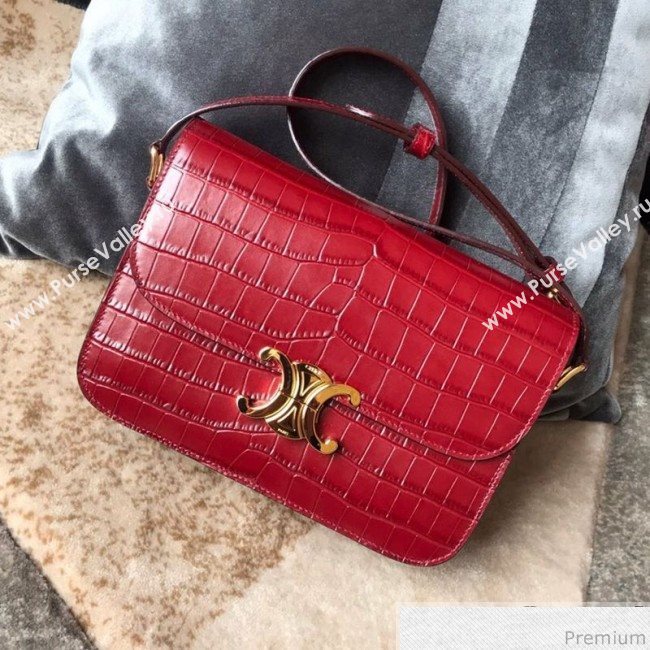 Celine Medium Rriomphe Bag in Crocodile Leather Red 2019 (XID-9040403)