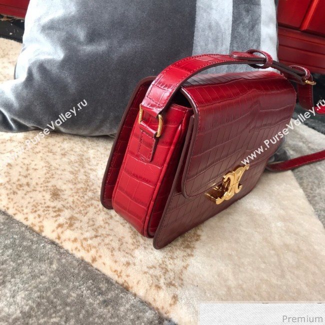 Celine Medium Rriomphe Bag in Crocodile Leather Red 2019 (XID-9040403)