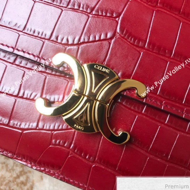 Celine Medium Rriomphe Bag in Crocodile Leather Red 2019 (XID-9040403)