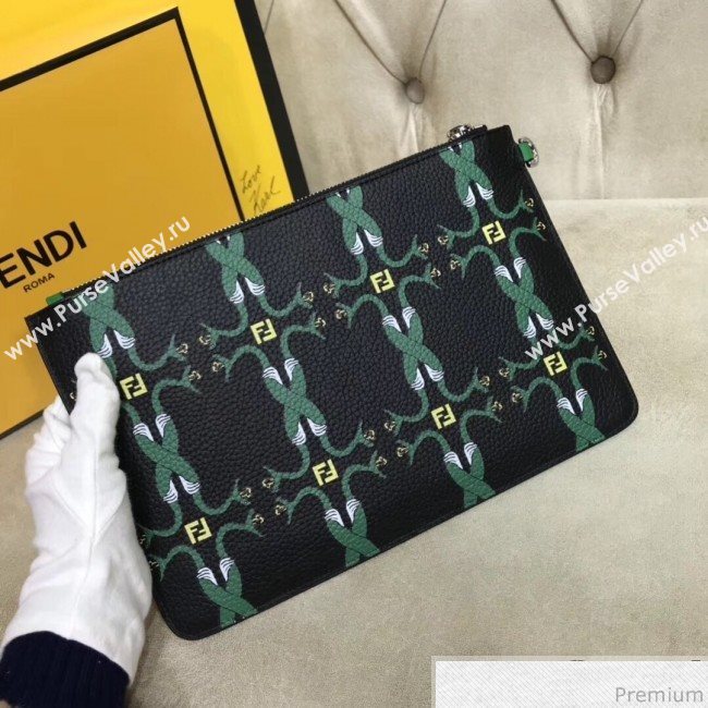 Fendi Roma Calfskin Print Clutch Green/Black 2019 (AFEI-9040408)