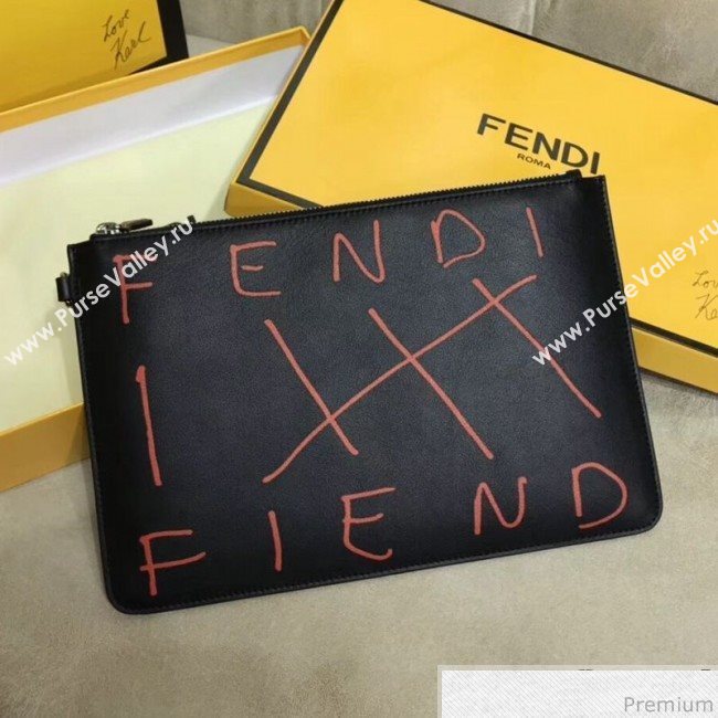 Fendi Roma Calfskin Lettering Clutch Black/Orange 2019 (AFEI-9040410)