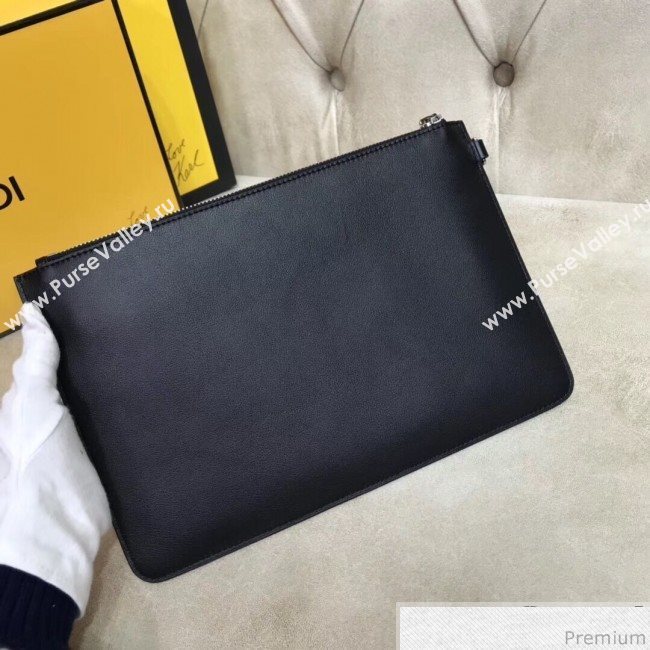 Fendi Roma Calfskin Lettering Clutch Black/Orange 2019 (AFEI-9040410)