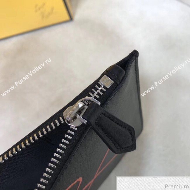 Fendi Roma Calfskin Lettering Clutch Black/Orange 2019 (AFEI-9040410)