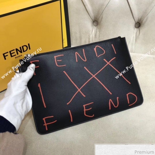 Fendi Roma Calfskin Lettering Clutch Black/Orange 2019 (AFEI-9040410)