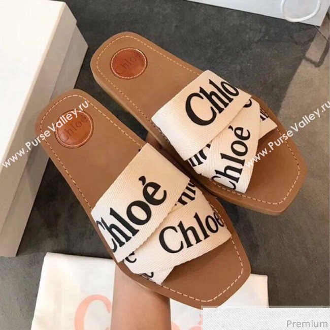 Chloe Logo Band Cross Flat Slide Sandals White 2019 (EM-9040429)