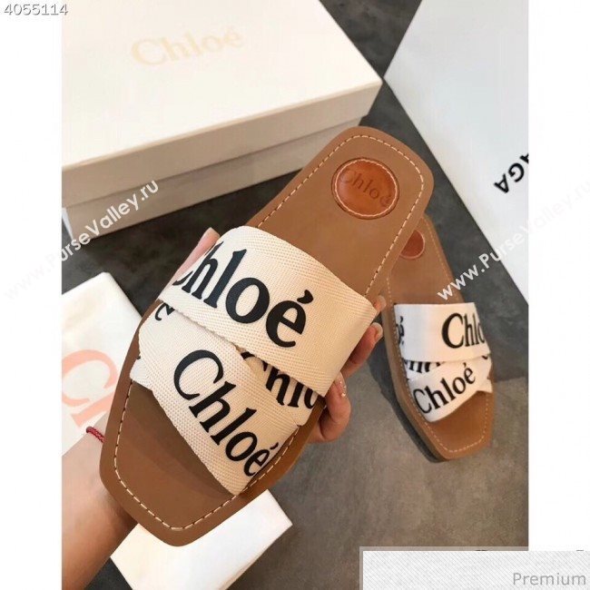 Chloe Logo Band Cross Flat Slide Sandals White 2019 (EM-9040429)